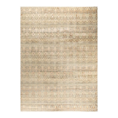 Ikat One-of-a-Kind Hand-Knotted Area Rug - Gray, 9' 1" x 12' 3" - 9' 1" x 12' 3"