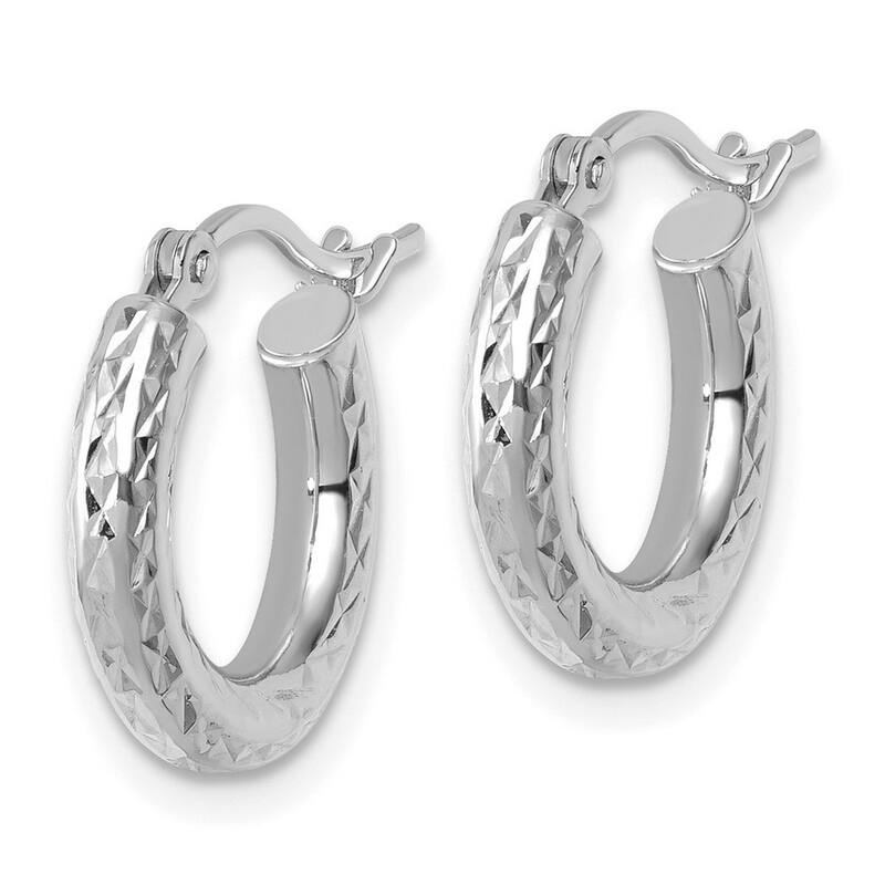 Curata 10k White Gold 3mm Solid Diamond-cut Round Tube Hoop Earrings - 16mm - 35mm