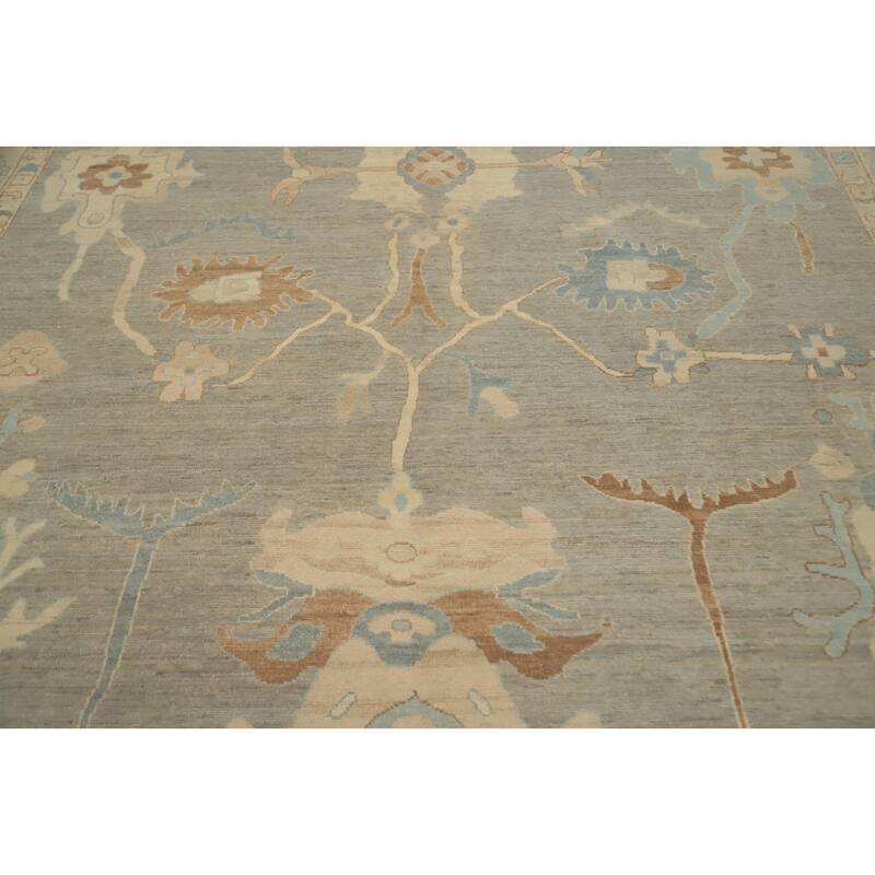 Hand Knotted Oriental 100% Wool Carpet Transitional All-Over Greys & Charcoal Oushak Area Rug - 13' 6'' X 9' 11''