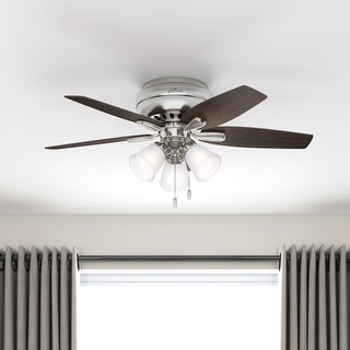 Hunter 42" Newsome Flush Mount Ceiling Fan w/ 3-Light LED Light Kit and Pull Chain - Transitional, Casual - Low Profile!