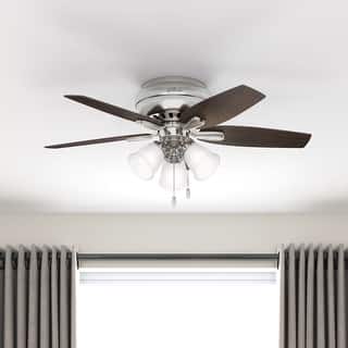 Hunter 42" Newsome Flush Mount Ceiling Fan w/ 3-Light LED Light Kit and Pull Chain - Transitional, Casual - Low Profile!