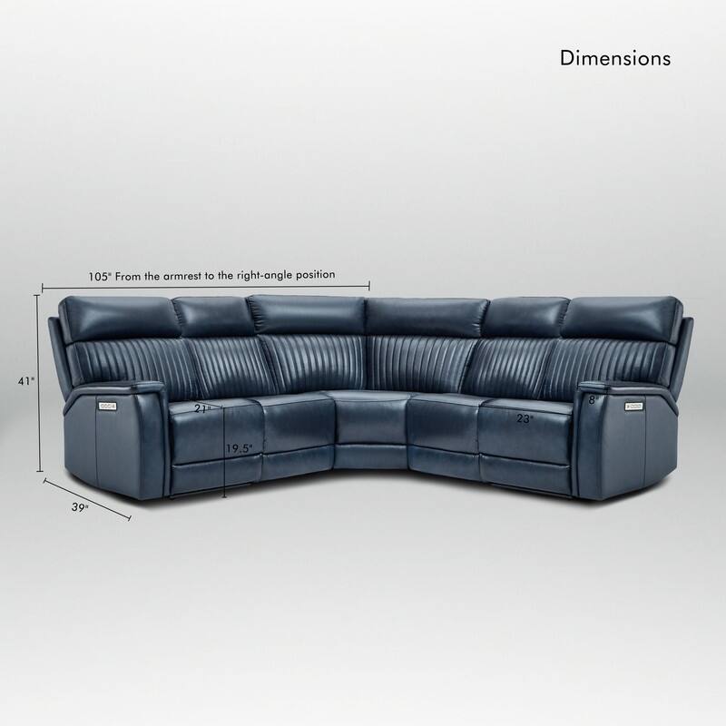 Genuine Leather Power Recliner Sectional with Power Ajustable Headrest and Lumbar, Zero Gravity, 2 Stationary Armlesschairs