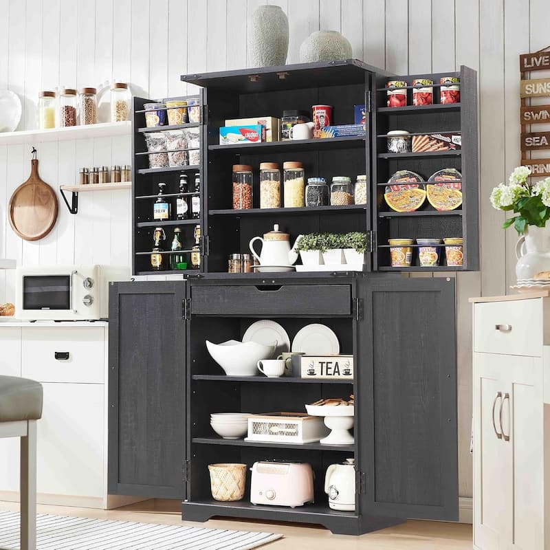 72" Tall Farmhouse Kitchen Pantry, Storage Cabinet with Barn Doors - N/A