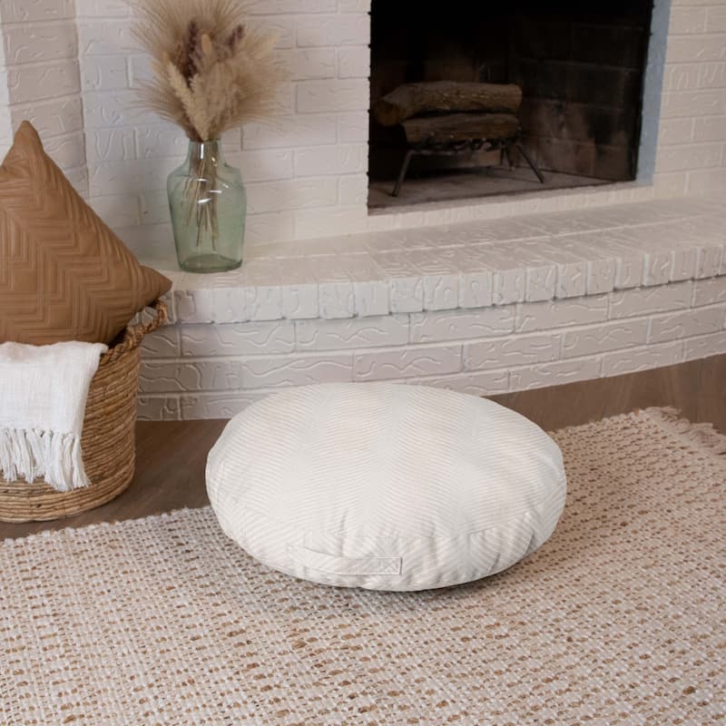 Sorra Home Sunbrella Indoor/Outdoor Palm Circle Floor Pillow with Handle (Single Pillow) - 24 in x 24 in x 5 in - Clock Out Cloud