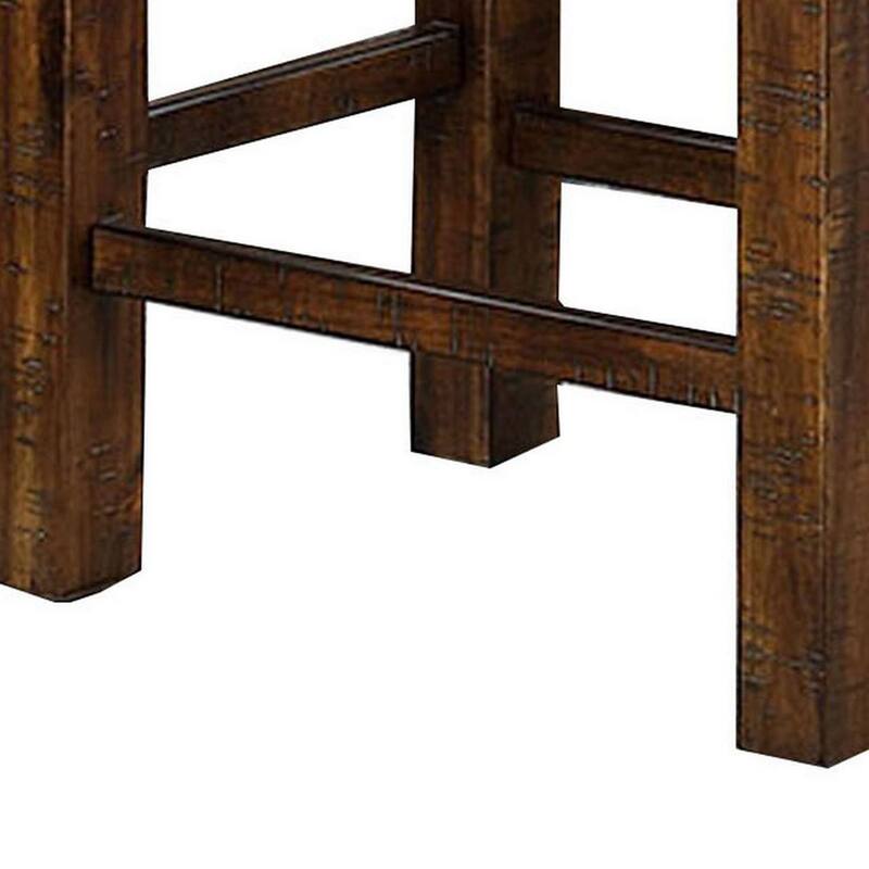 Shaw 25 Inch Counter Height Stool, Set of 2, Beige Seat, Rustic Brown Base