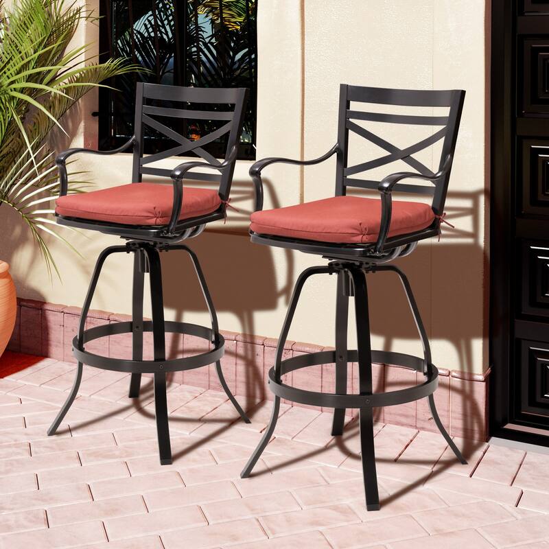 Outdoor Patio Bar Stools Aluminum Swivel Bar Chair with Sunbrella Cushion - 21.7 in W x 16.5 in D x 46 in H