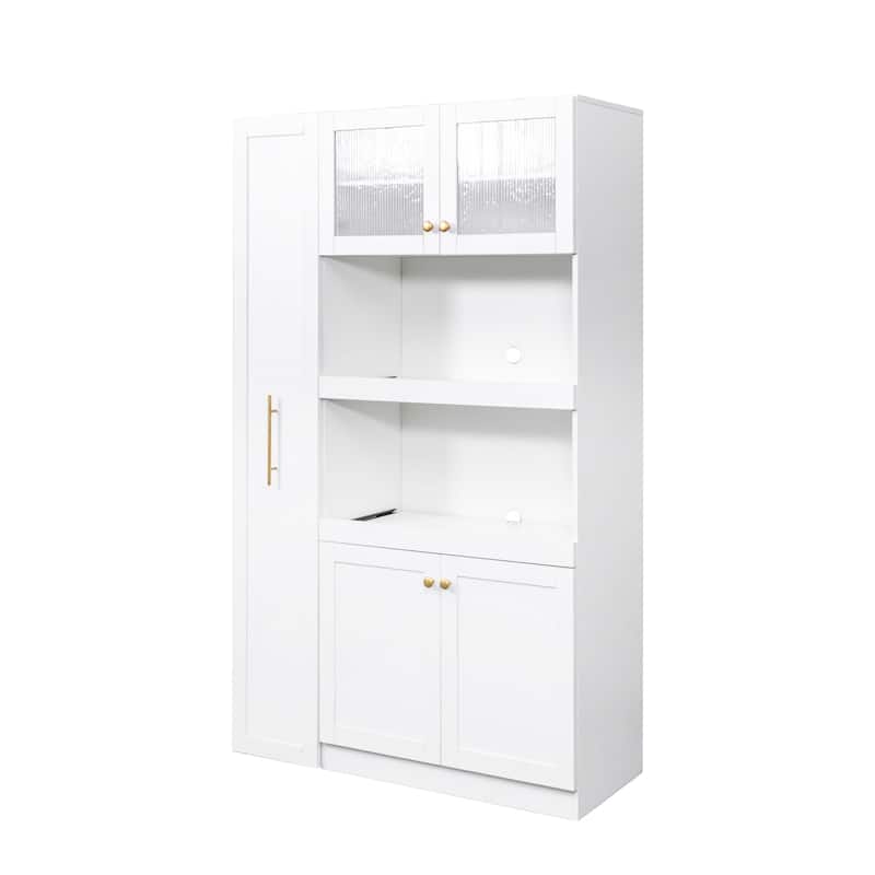 GDFStudio - Harry 70.87" Freestanding Multi-Function Pantry Cabinet with Pull-Out Shelves, Drawers & Microwave Stand