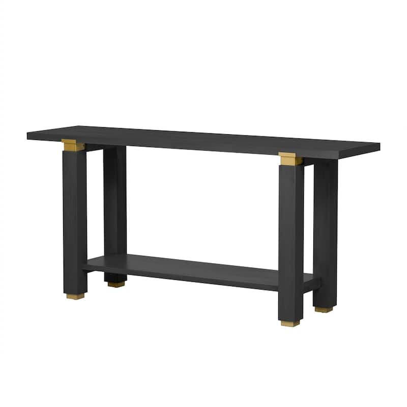 Modern Minimalist Console Table, Solid Wood Entryway Sofa Table with Metal Accents, Built-in Shelf, for Living Room, Hallway