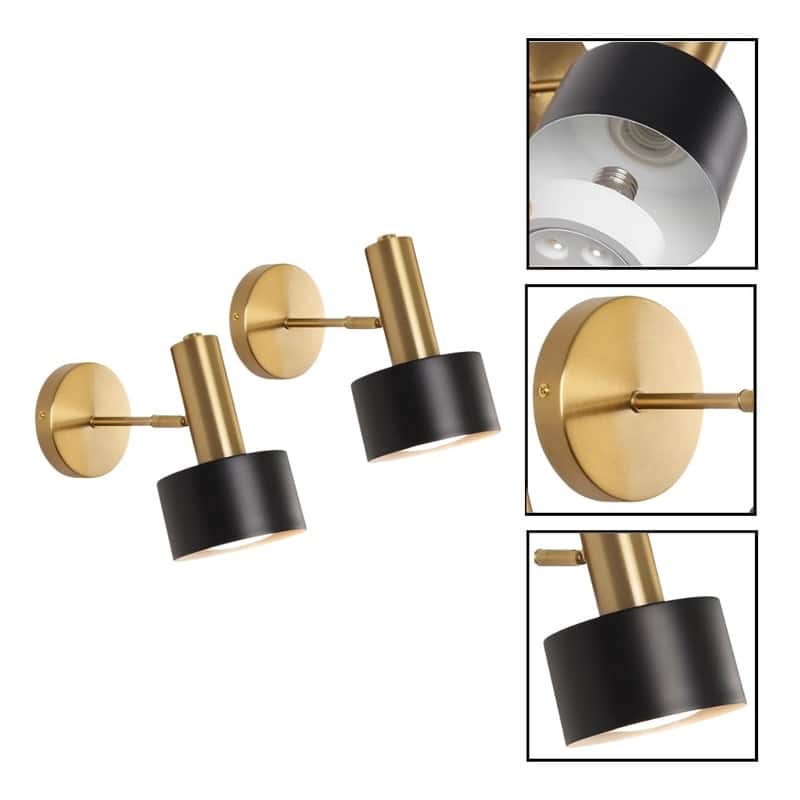 2 Pack wall sconces black and gold wall lamps metal wall light fixture - N/A