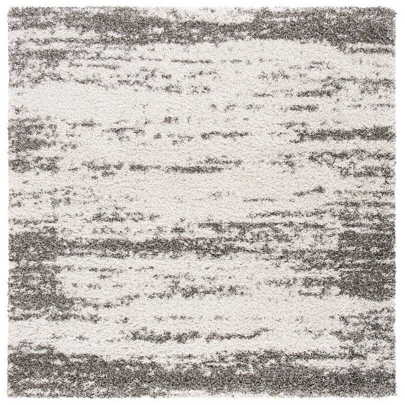 SAFAVIEH Hudson Shag Jemina Modern Abstract 2-inch Thick Rug - 7' Square - Ivory/Grey