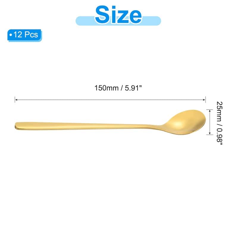 Long Handle Iced Tea Spoon, 12 Pcs 6" Stainless Steel Coffee Spoons - Gold Tone