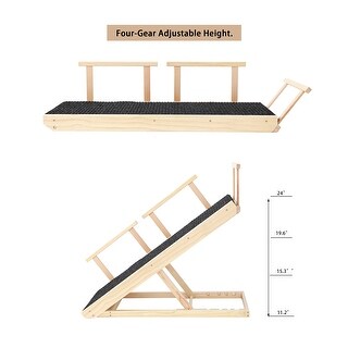 Adjustable Pet Ramp, Folding Portable Wooden Dog Cat Ramp with Safety ...