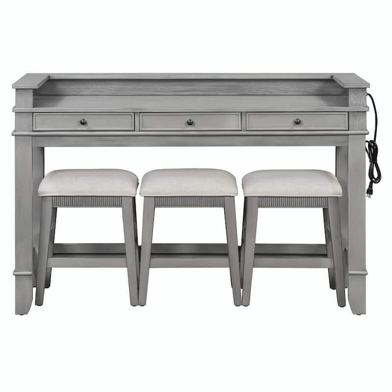 4-Piece Dining Table Set for 3 - Retro Kitchen Table with 3 Storage Drawers and Matching Chairs