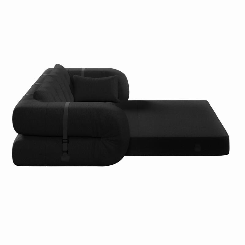 78.7" Teddy Fabric Multi-Functional Foldable 3-in-1 Sofa Bed with Pillows, Lazy Sofa Couch