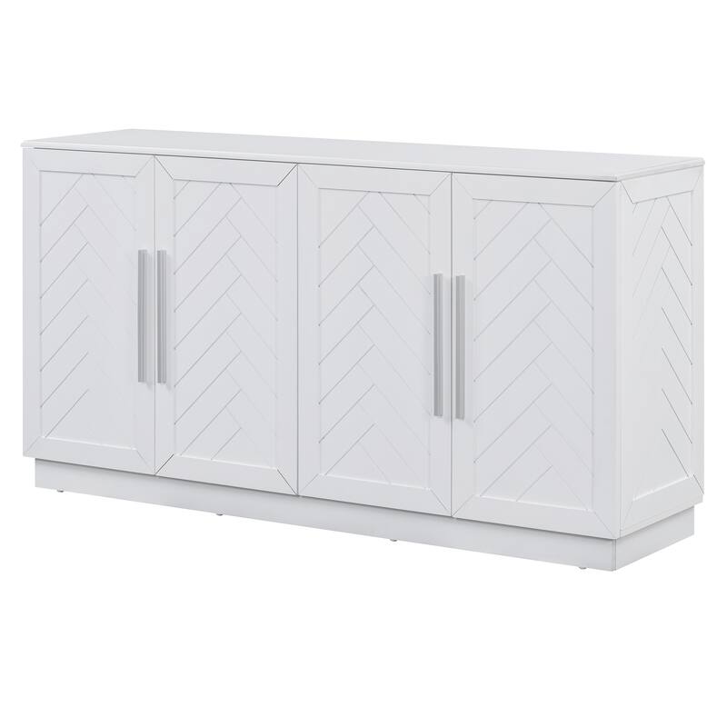Sideboard with 4 Doors Large Storage Space Buffet Cabinet with Adjustable Shelves and Silver Handles for Kitchen, Dining Room
