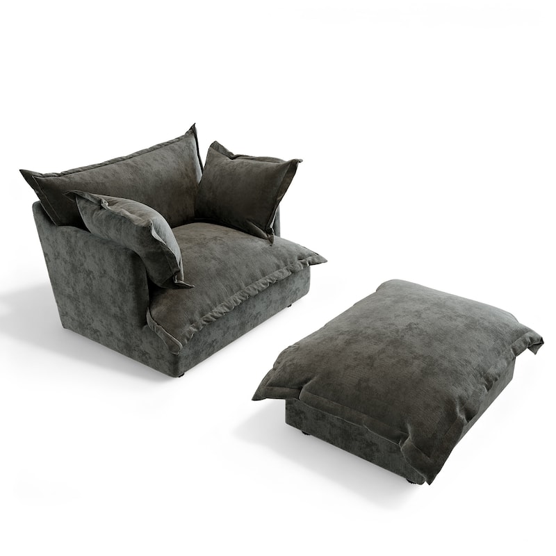 39"W Oversized Chenille Comfy Cloud Chaise Lounge with Ottoman