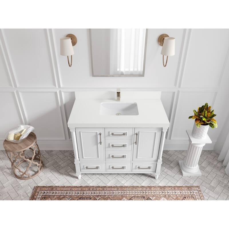 Willow Collections 42 in. W x 22 in. D Aberdeen Single Bowl Sink Bathroom Vanity with Countertop - 2" White Quartz - White