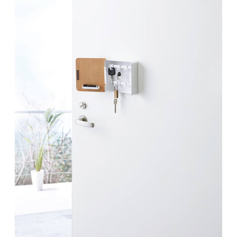 Yamazaki Home Magnetic Key Cabinet, Steel and Wood, Holds 2.2 lbs - L 2.24 x W 6.22 x H 6.22 inches