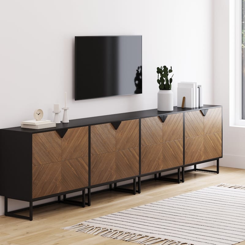 Nathan James Enloe Rustic Doors Metal Base Free Standing Modern Storage Cabinet for Entryway - Walnut Brown/Black Set of 4