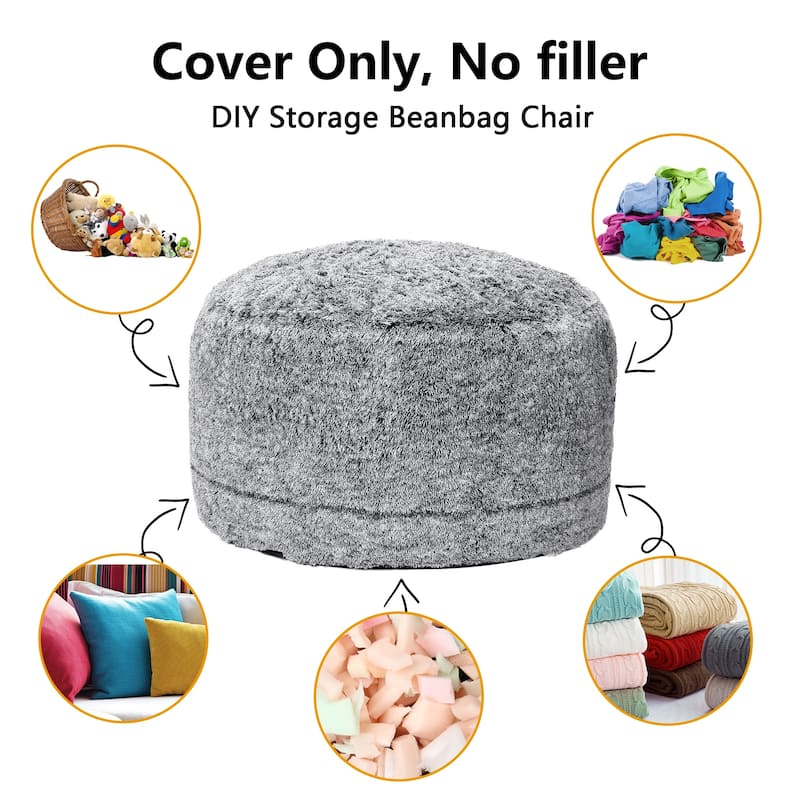 Fluffy Bean Bag Covers Only, Soft PV Velvet Bean Bag Chair Cover for Living Room Bedroom, No Filling
