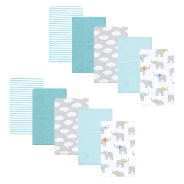 slide 1 of 1, Hudson Baby Flannel Burp Cloth 10pk, Teal Elephant, One Size - Teal Elephant 10 Pack - One Size One Size - Teal Elephant 10 Pack
