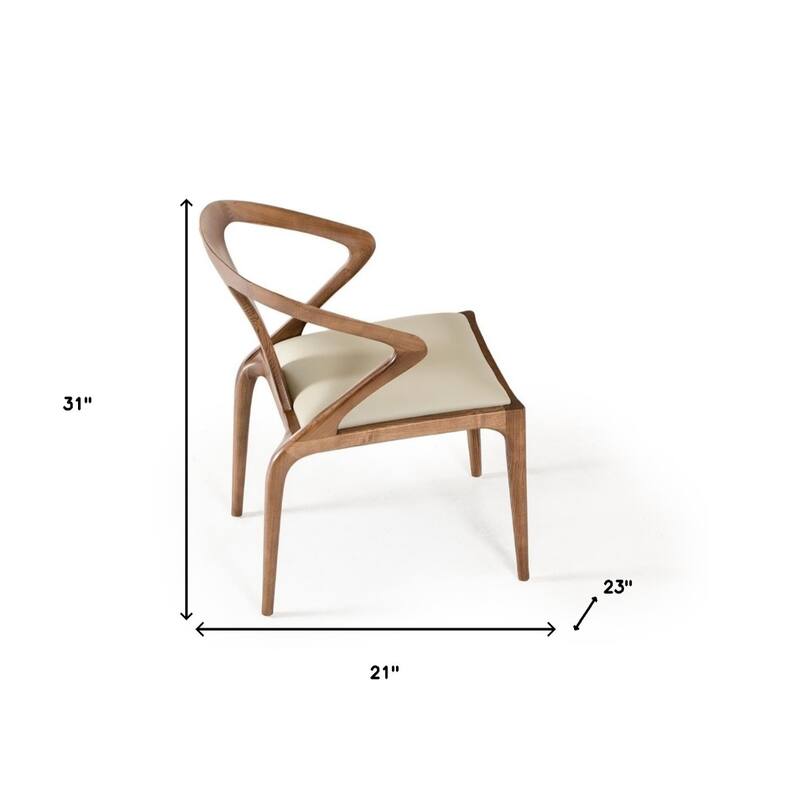 Modern Brown White Dining Armchair with Faux Leather Seat and Solid Wood Frame Bentwood Back - 31"H x 21"W x 23"D