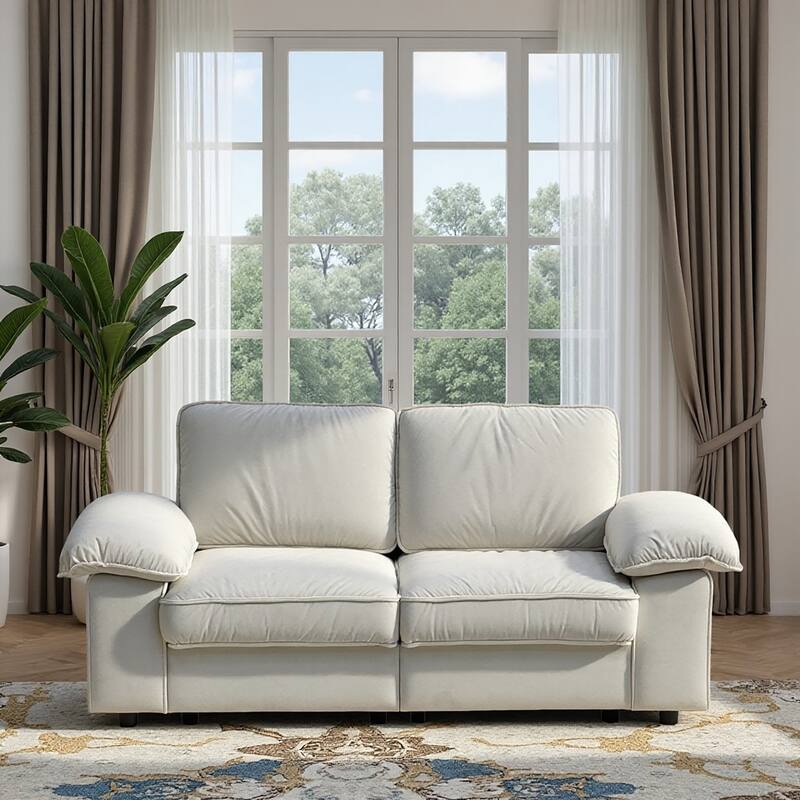 79" Loveseat Sofa Couch with Under-Seat Storage, Elegant 2-Seater Settee with Pillow Top Armrests for Living Room - Cream White