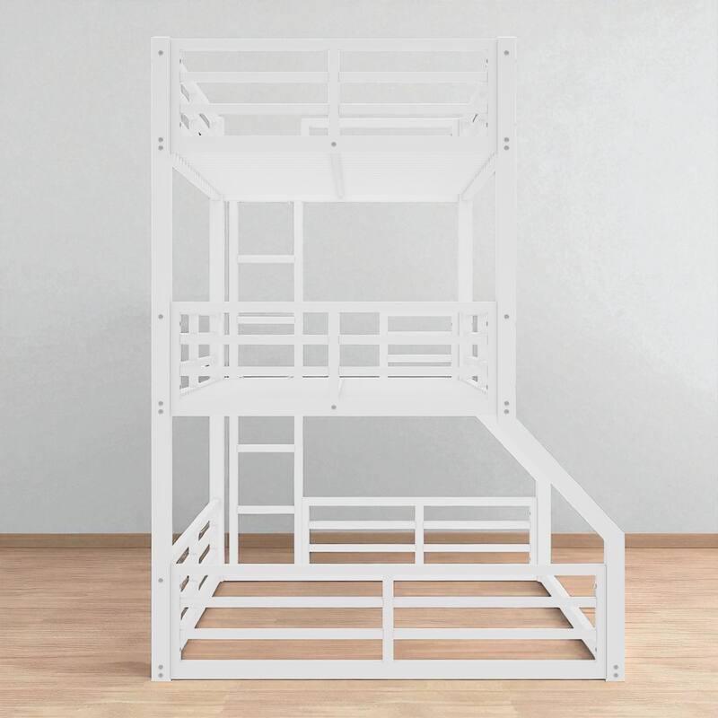 Metal Triple Bunk Bed Twin over Twin over Full with Safety Guardrails, Noise-Free Frame, Heavy-Duty Design