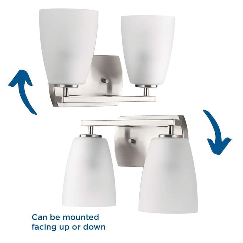 Leap Collection Two-Light Brushed Nickel Etched Glass Modern Bath Vanity Light - 8.375" x 13.875" x 6.125"