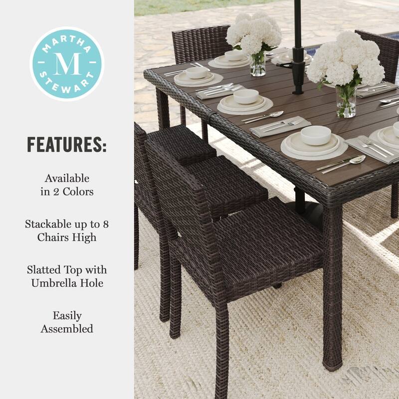 Martha Stewart 9pc Rattan Patio Dining Set - 8 Chairs, Table - 71"D x 39"W x 30"H