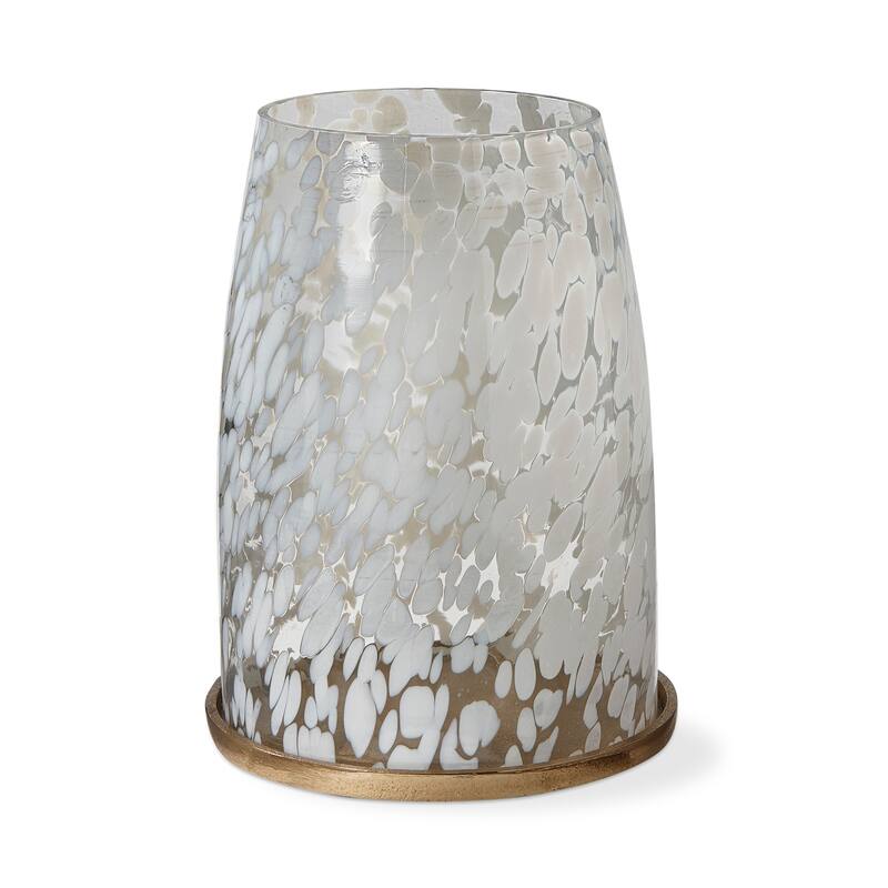 White Confetti Glass Hurricane Pillar Candle Holder Large, 8.0L x 8.0W x 11.0H inches