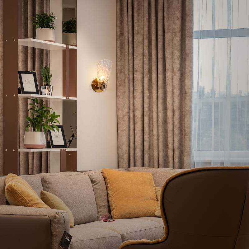 Fenro Modern Brass Wall Sconce Glass Art Deco Bathroom Vanity Light - Electroplated Gold - L4.7"*W5.9"*H10.6"