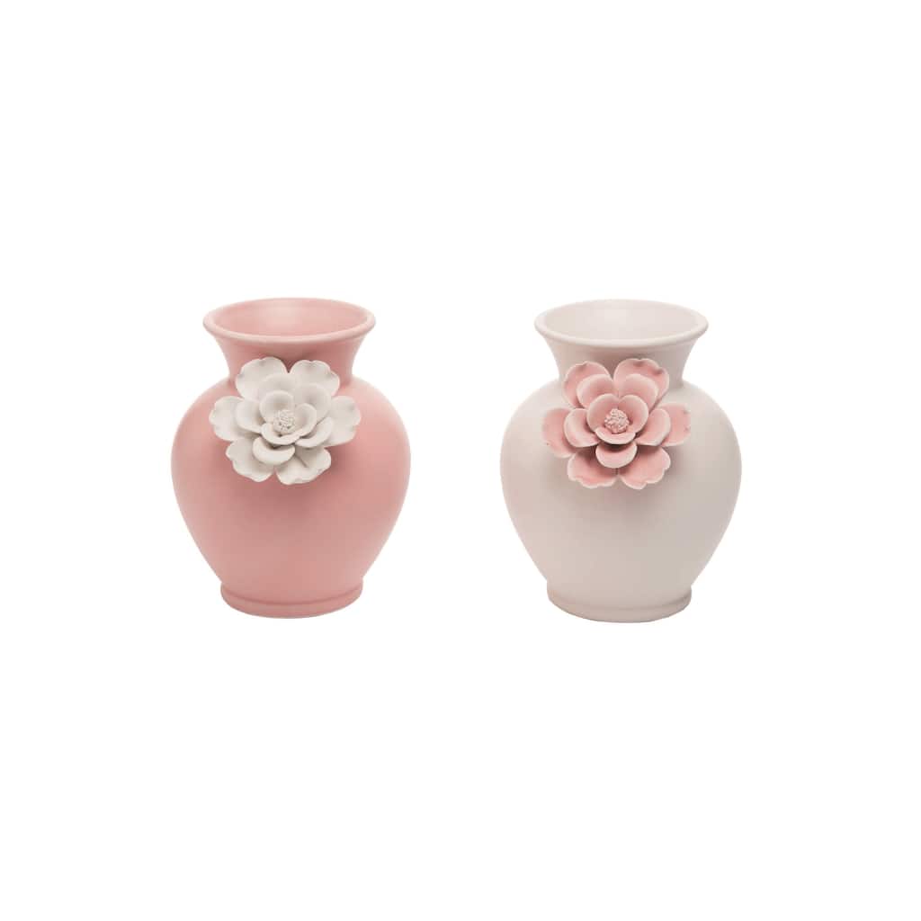 Transpac Ceramic Vase w/Flower Set of 2 Spring Home Decorations