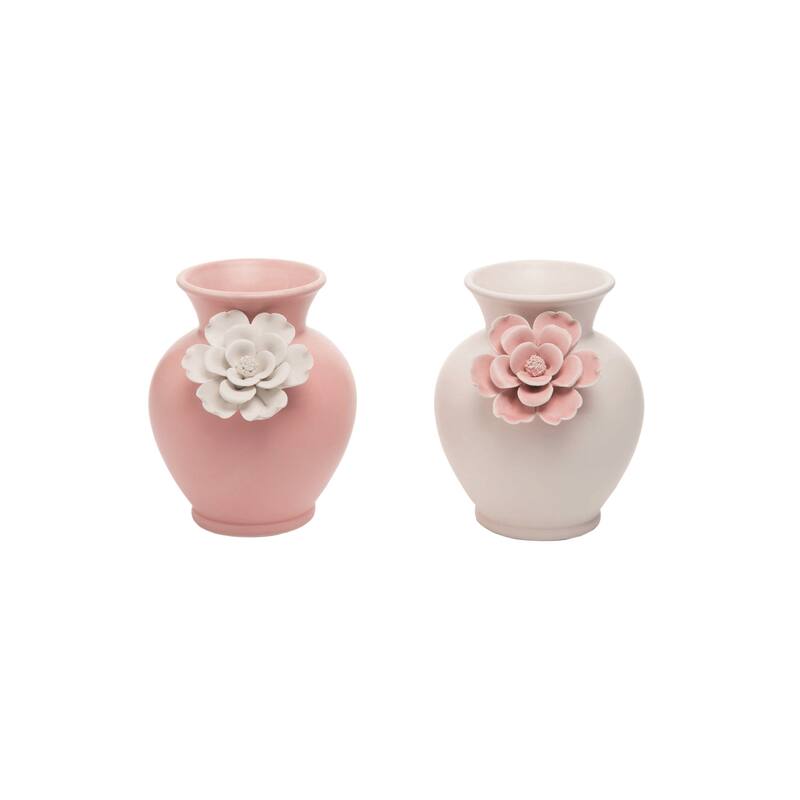 Transpac Ceramic Vase w/Flower Set of 2 Spring Home Decorations