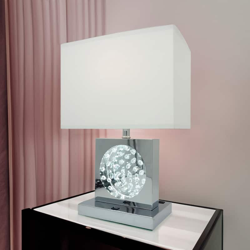1pc Luxury Crystal Accent Table Lamp Nickel Led Light Touch Lamp Rectangular Shade Finish