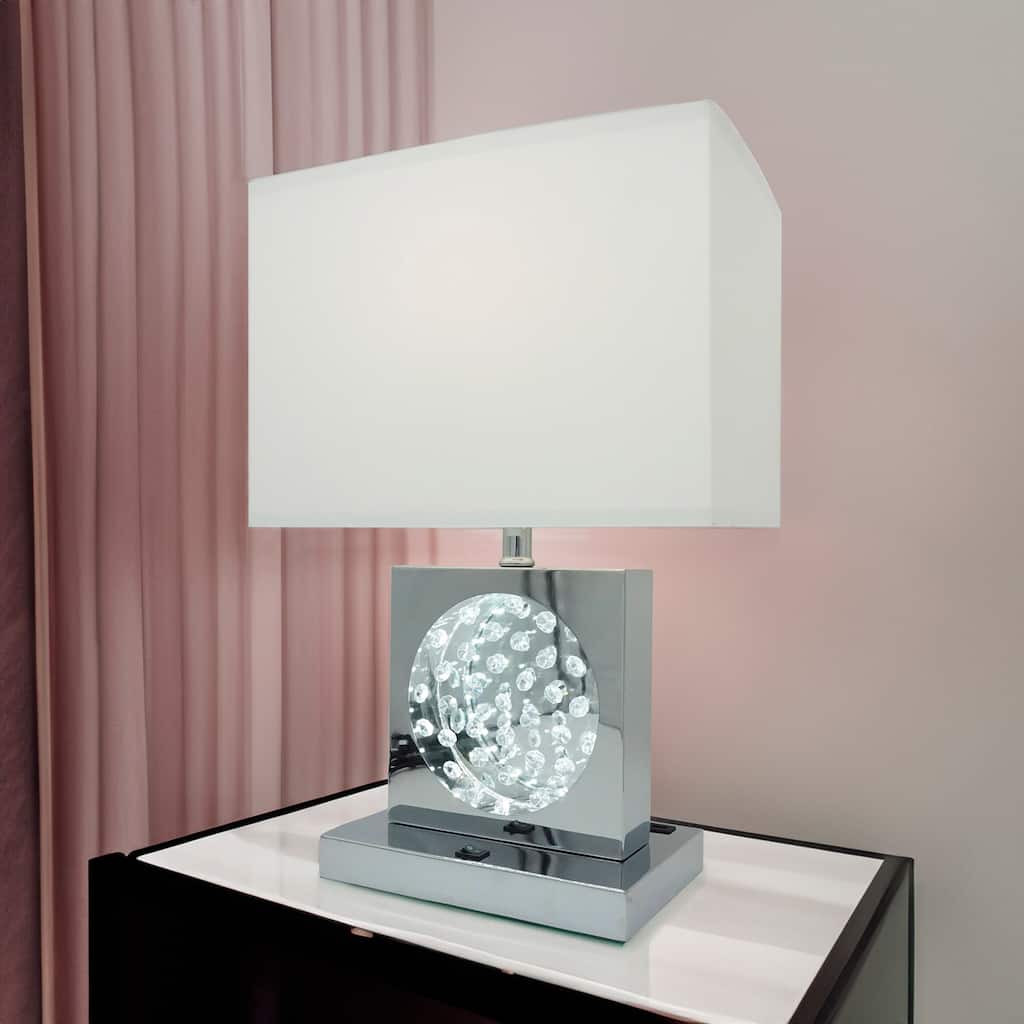 1pc Luxury Crystal Accent Table Lamp Nickel Led Light Touch Lamp Rectangular Shade Finish