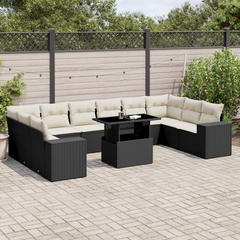 vidaXL Garden Sofa Set - 21.7 x 39.4 x 28.7 - Black and cream With table