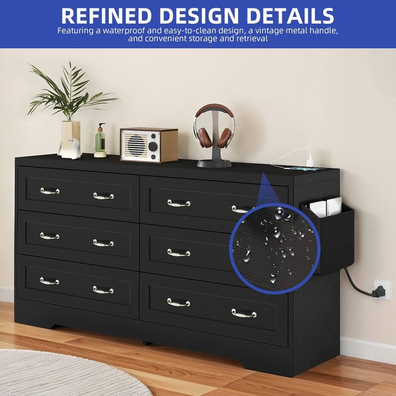 Moasis 6-Drawer 7-Drawer Double Dresser with Power Outlet and Organizer Bag