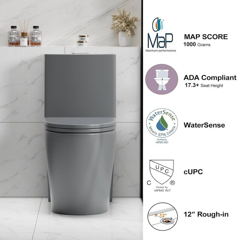 1.1/1.6 GPF Tornado Flush One-Piece Toilet,Siphonic S-trap 12",Elongated Bowl with Soft Close Seat,Chair Seat ADA Height 17"