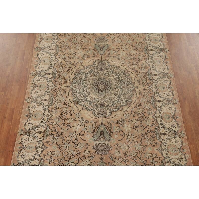 Distressed Sparta Turkish Vintage Rug Hand-Knotted Solid Wool Carpet - 6'6" x 9'9"