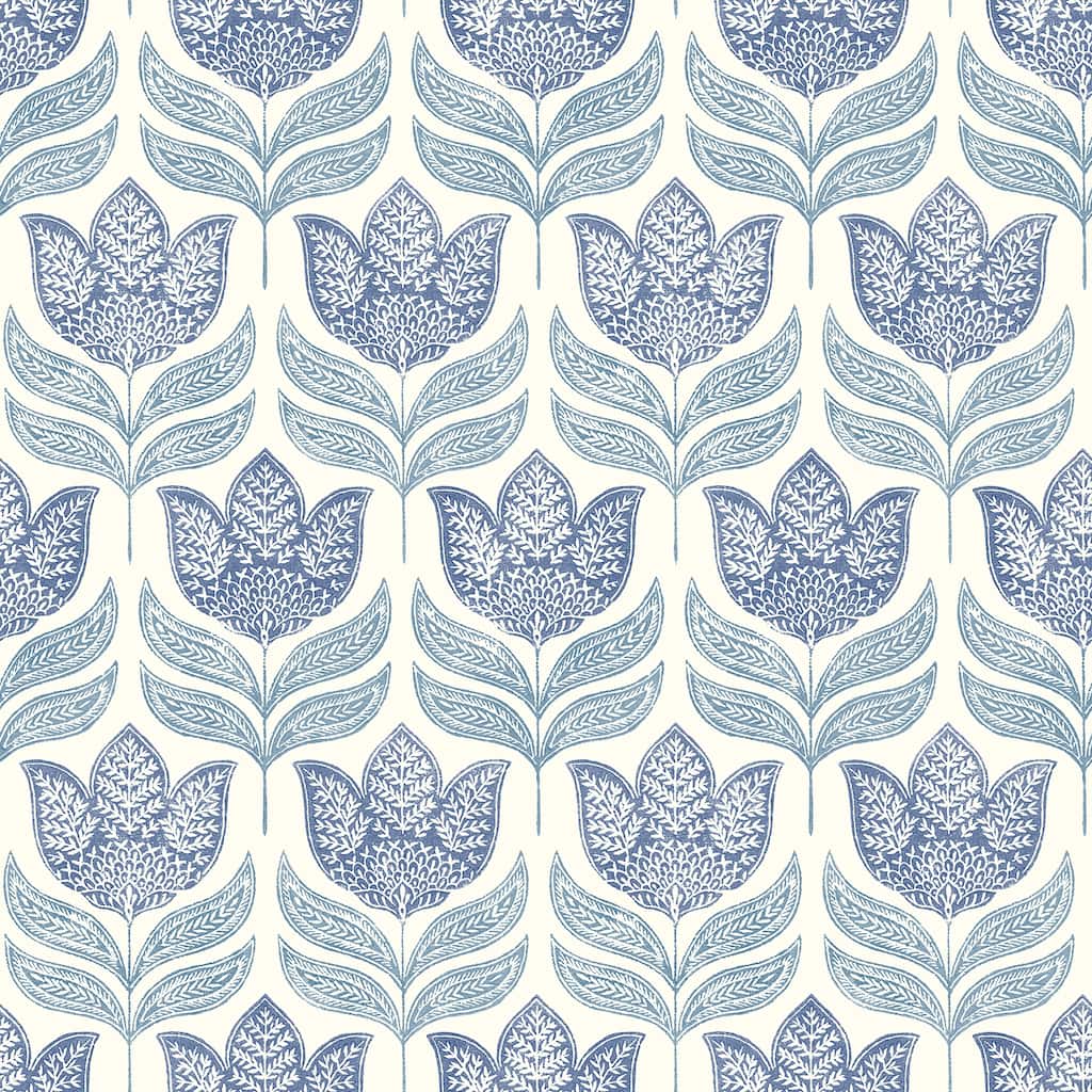Chesapeake Cathal Blue Tulip Block Print Wallpaper