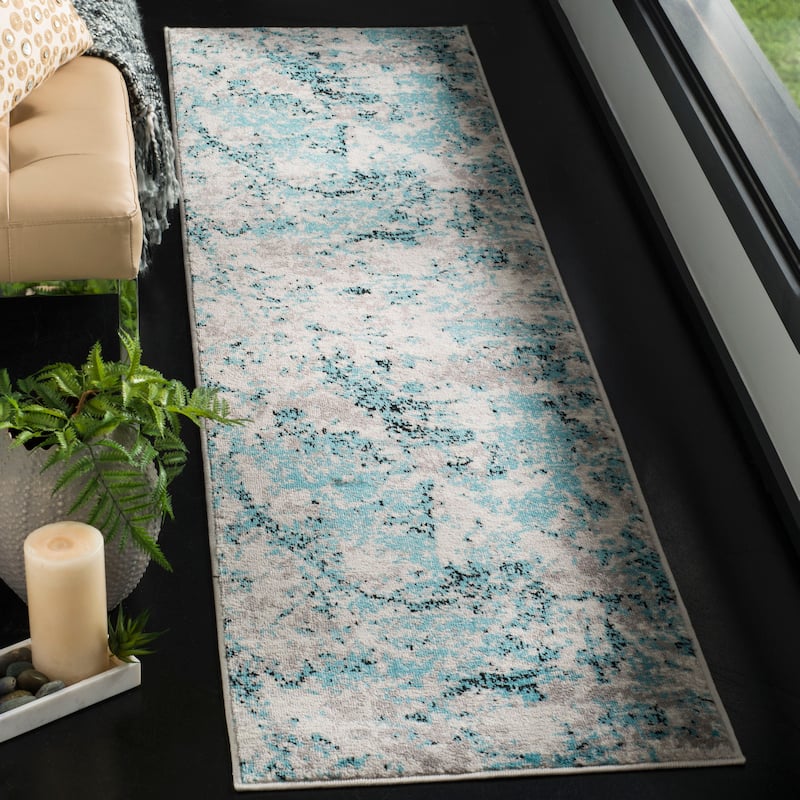 SAFAVIEH Skyler Leitha Modern Rug - 2' x 6' Runner - Blue/Ivory
