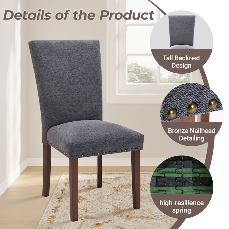 RENEWLINE Dining Chairs, Fabric with Nailhead Trim and Wood Legs