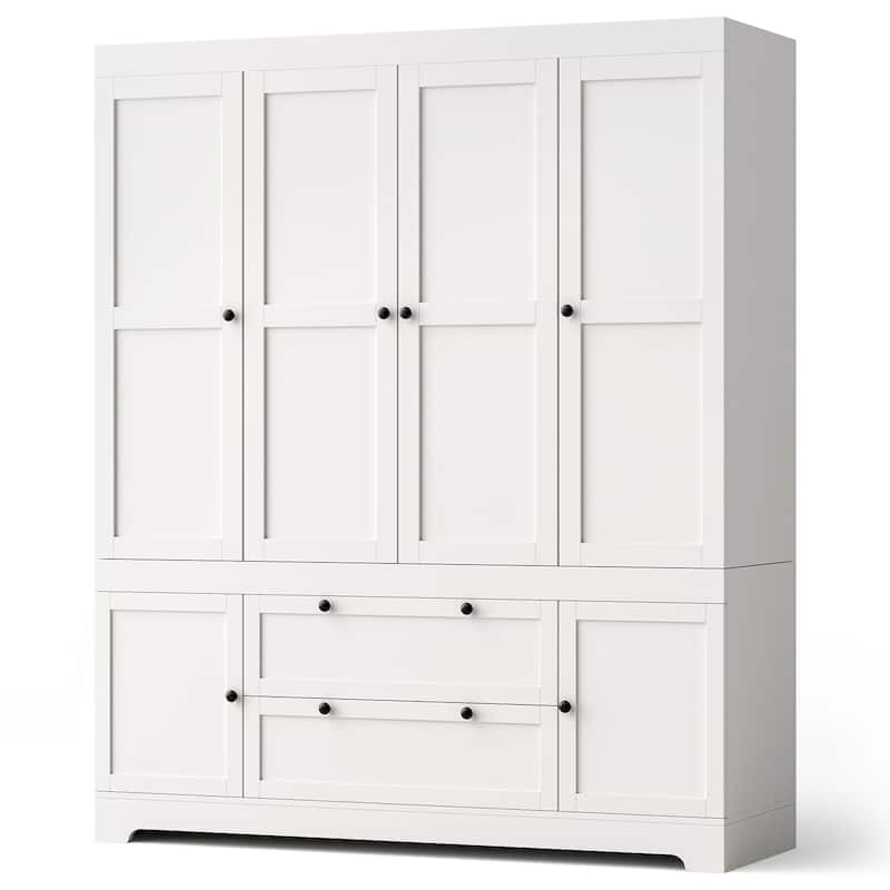 Pocassy 71" H Wardrobe Closet with Drawers with Doors and Storage