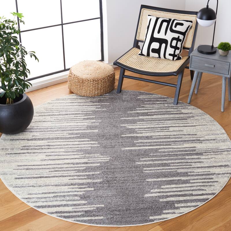 SAFAVIEH Tulum Louvenia Abstract Stripe Rug - 6'7" Round - Dark Grey/Ivory