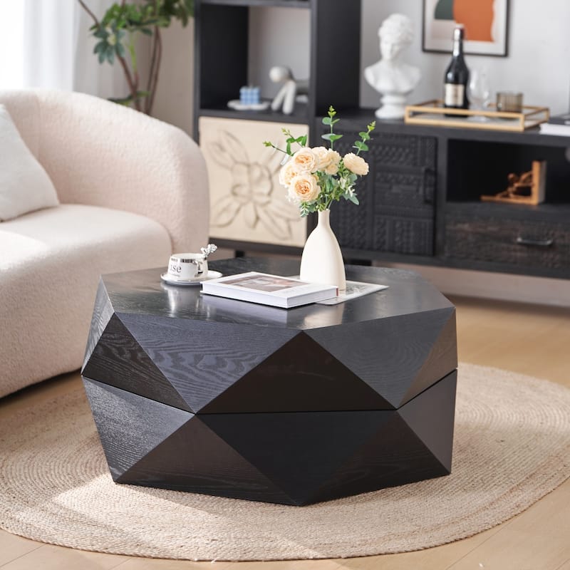 36.61'' Retro Style Polygon Flip Top Coffee Table, with Flip Top for Convenient Access, Hidden Storage