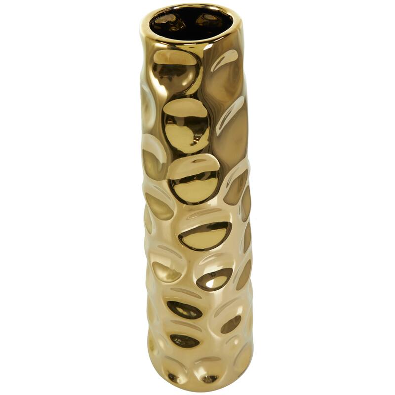 Gold Ceramic Geometric Bubble Vase with Concaved Circles