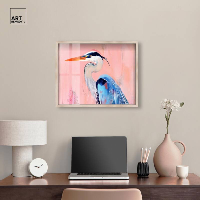 Rosy Dawn Heron Shadowbox by Art Remedy