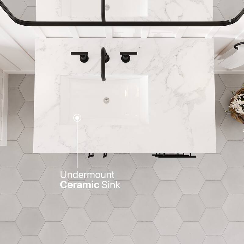 Eviva Graham 36"W Oak Bath Vanity with Arabescato Engineered Stone Top