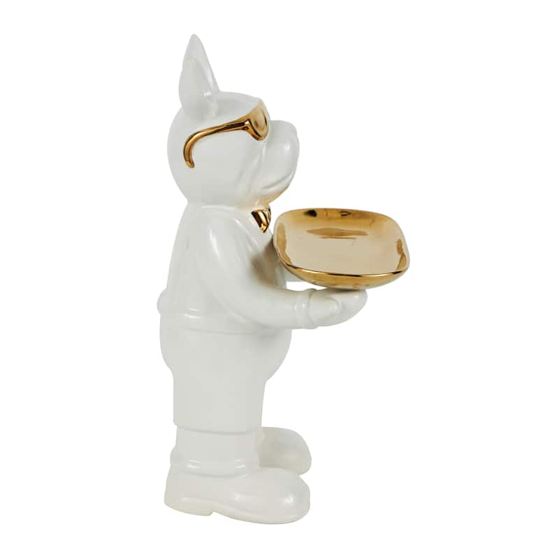Black or White Ceramic Bulldog Sculpture with Gold Accents
